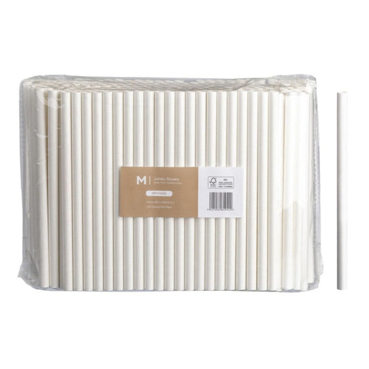 White paper jumbo straight straws 10mm x 200mm 300gsm FSC Mix 2500 per box