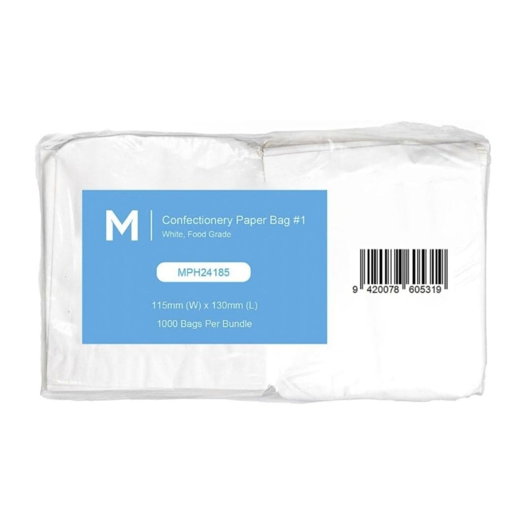 White flat confectionery paper bags 115x130mm 35gsm 8000 bags per box