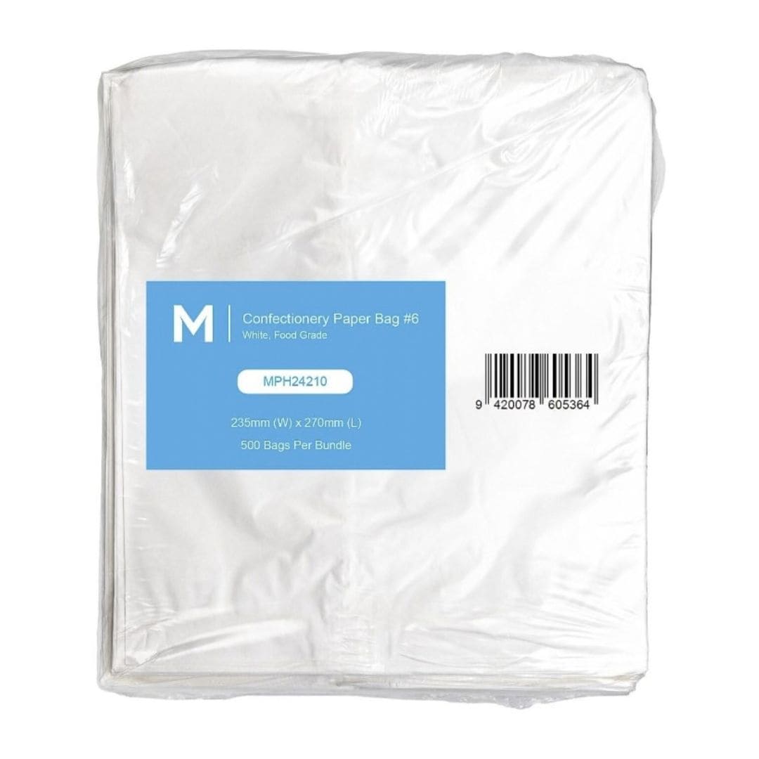 Confectionery Paper Bag Flat #6 - White, 235mm x 270mm, 35gsm - 2000 Bags/Box