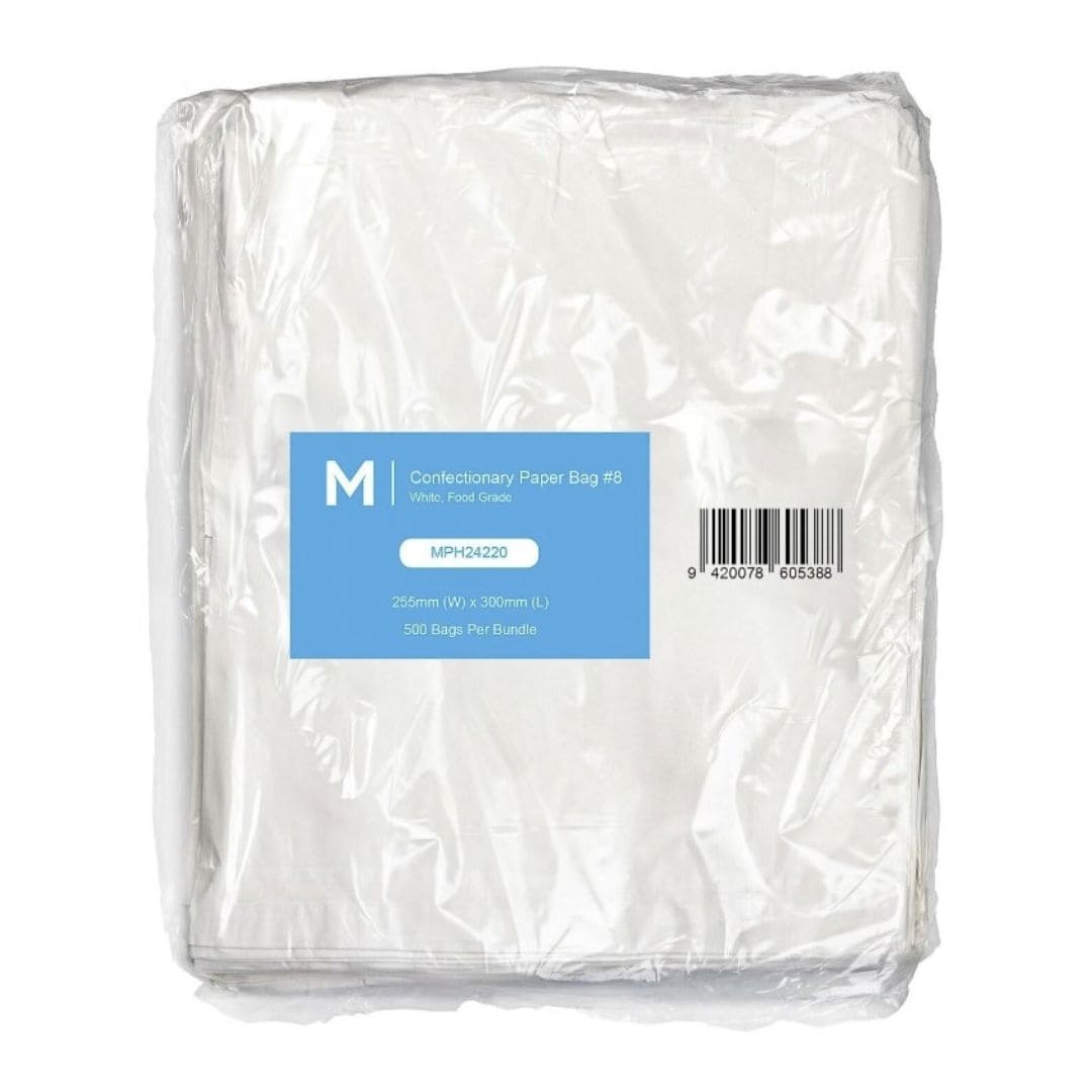 White flat confectionery paper bags 255x300mm 35gsm 2000 bags per box