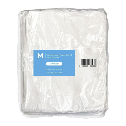White flat confectionery paper bags 255x300mm 35gsm 2000 bags per box