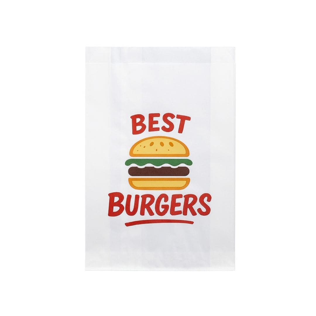 White printed burger bags 165x55x245mm 40gsm 1000 bags per box