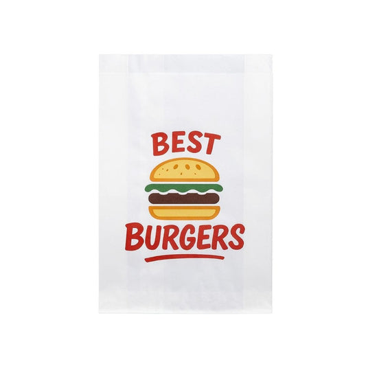 White printed burger bags 165x55x245mm 40gsm 1000 bags per box