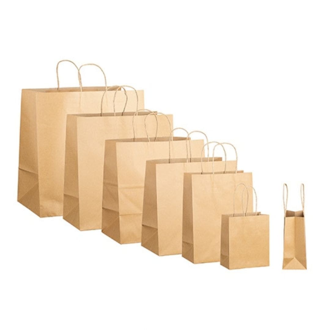 Brown twist handle paper bags 140x75x165mm FSC Recycled - 500 bags per box