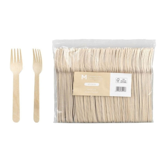 Natural wooden forks 160mm long tooth FSC 100% 1000 units per box