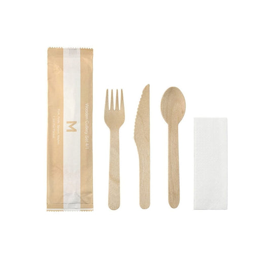 Natural wooden cutlery set fork knife spoon napkin FSC 100% 400 sets