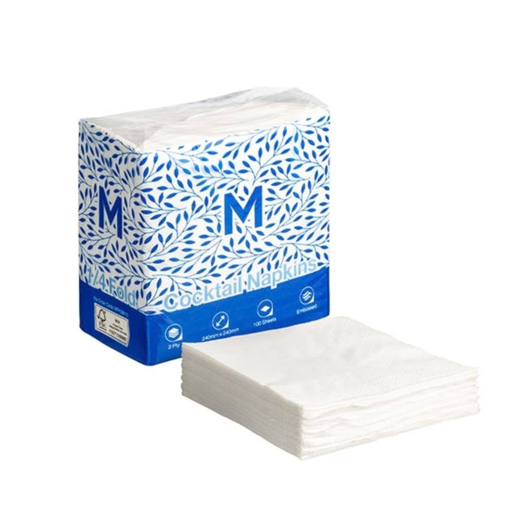 Embossed White Cocktail Napkins 240x240mm 2 Ply FSC Mix