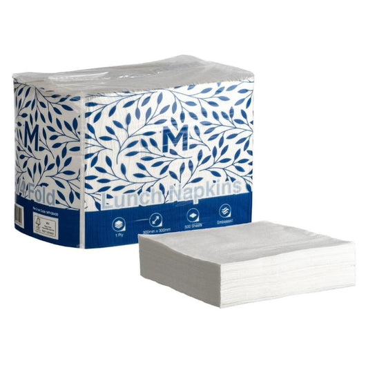 White embossed lunch napkins 300x300mm 1 ply FSC Mix 1/4 fold