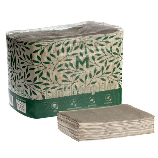 Brown embossed lunch napkins 300x300mm 1 ply FSC Recycled 1/4 fold