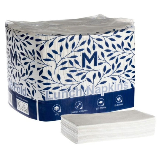 White embossed lunch napkins 300x300mm 1 ply FSC Mix 1/8 fold