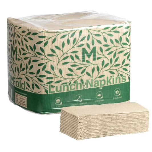 Brown embossed lunch napkins 300x300mm 1 ply FSC Recycled 1/8 fold