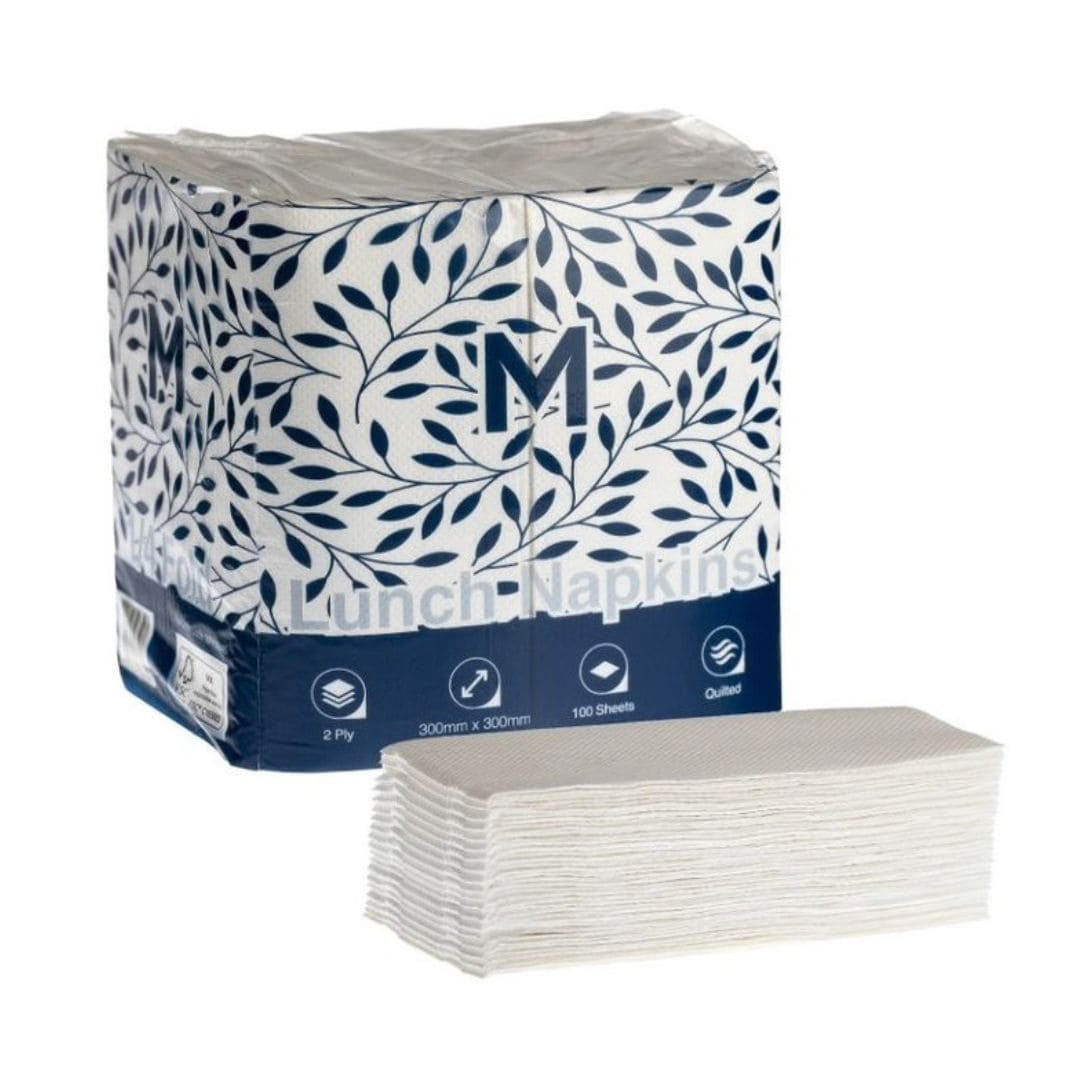 White quilted lunch napkins 300x300mm 2 ply FSC Mix 1/8 fold 1200 per box