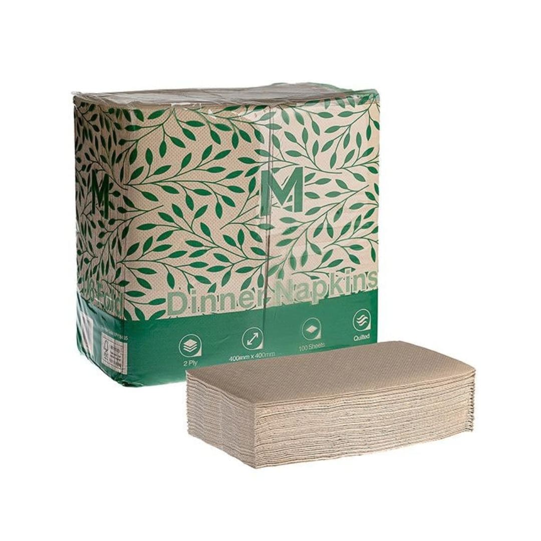 Brown quilted dinner napkins 400x400mm 2 ply FSC Recycled 1/8 fold 800 per box