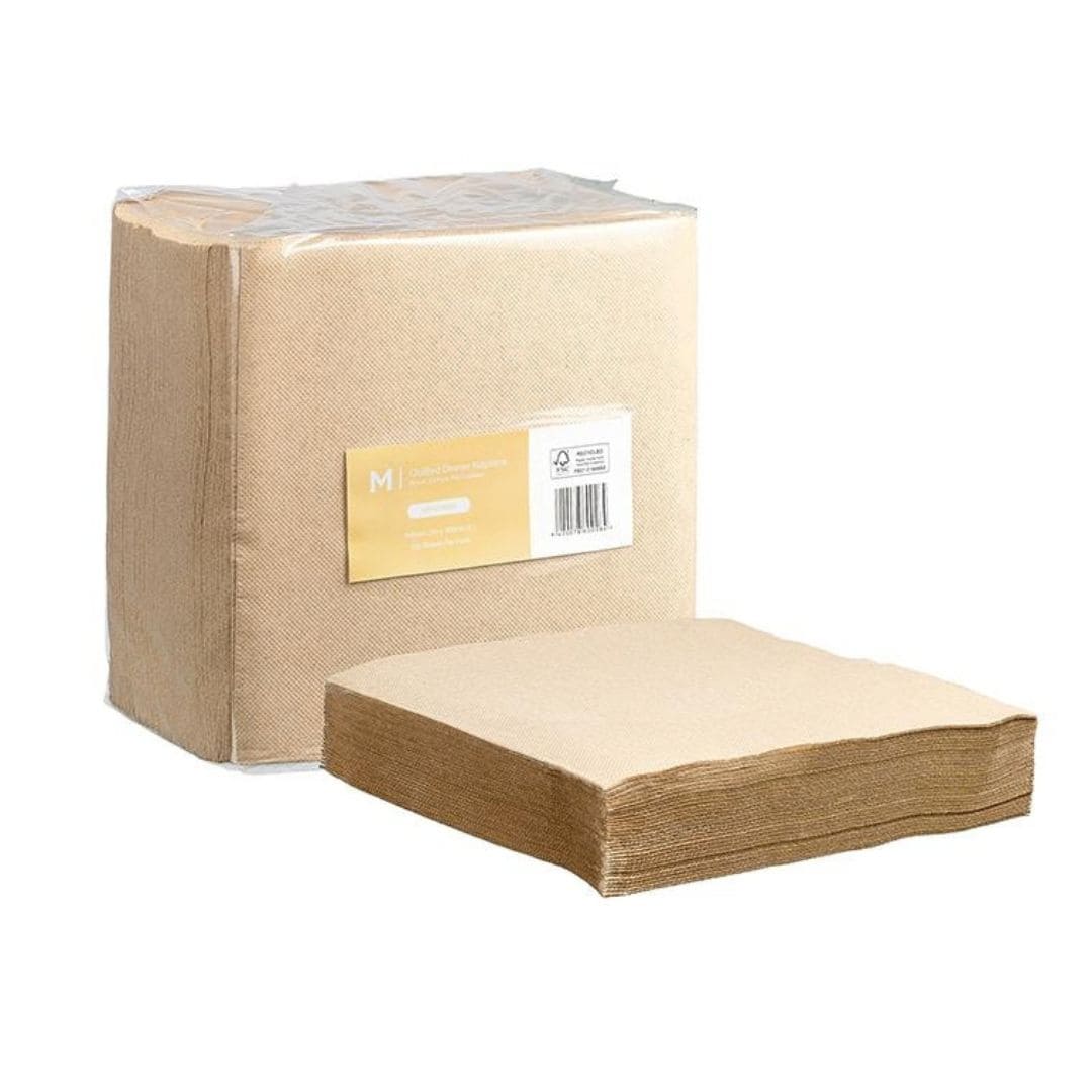 Brown quilted dinner napkins 400x400mm 2 ply FSC Recycled 1/4 fold 800 per box