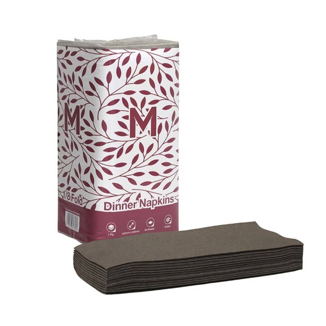 Airlaid Dinner Napkins 1/8 Fold - Brown, 400mm x 400mm, 1 Ply, FSC® Recycled (500) - 500 Napkins/Pack