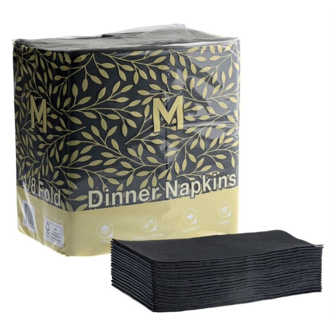 Black quilted dinner napkins 400x400mm 2 ply FSC Mix 1/8 fold 800 per box