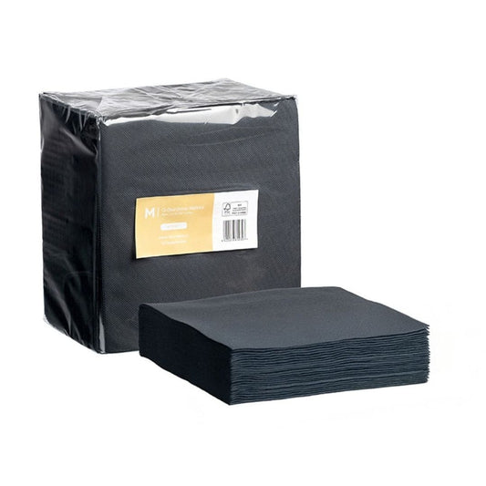 Quilted Dinner Napkins 1/4 Fold - Black, 400mm x 400mm, 2 Ply, FSC® Mix - 800 Napkins/Box