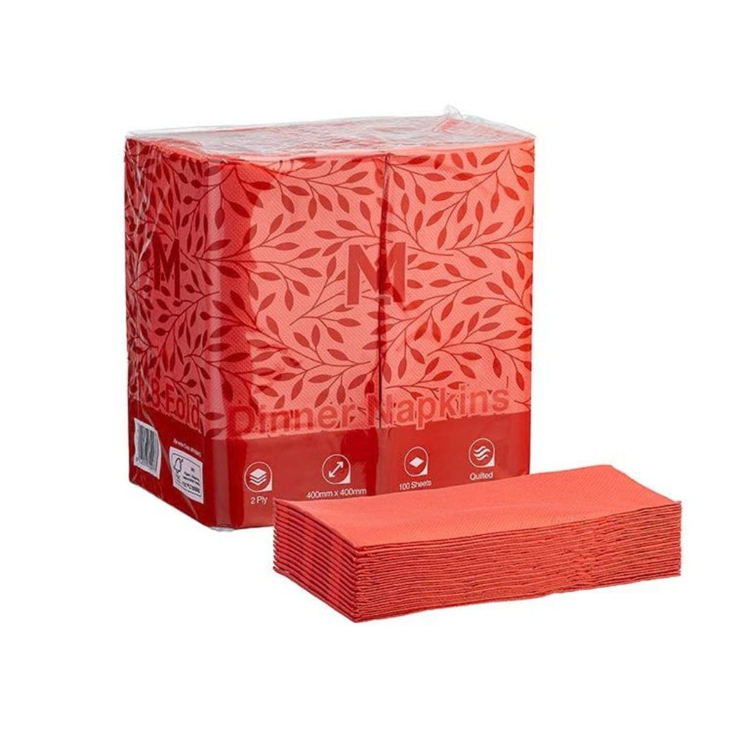 Red quilted dinner napkins 400x400mm 2 ply FSC Mix 1/8 fold 800 per box