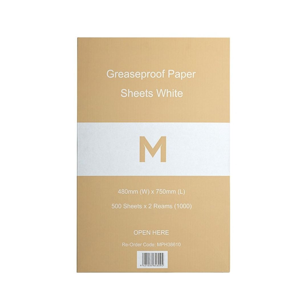 White large greaseproof paper sheets 480x750mm 40gsm 2 packs per box