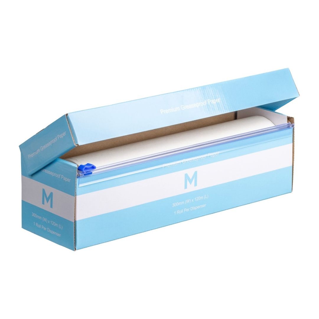 White greaseproof paper roll 300mm x 120m 40gsm 6 rolls per box