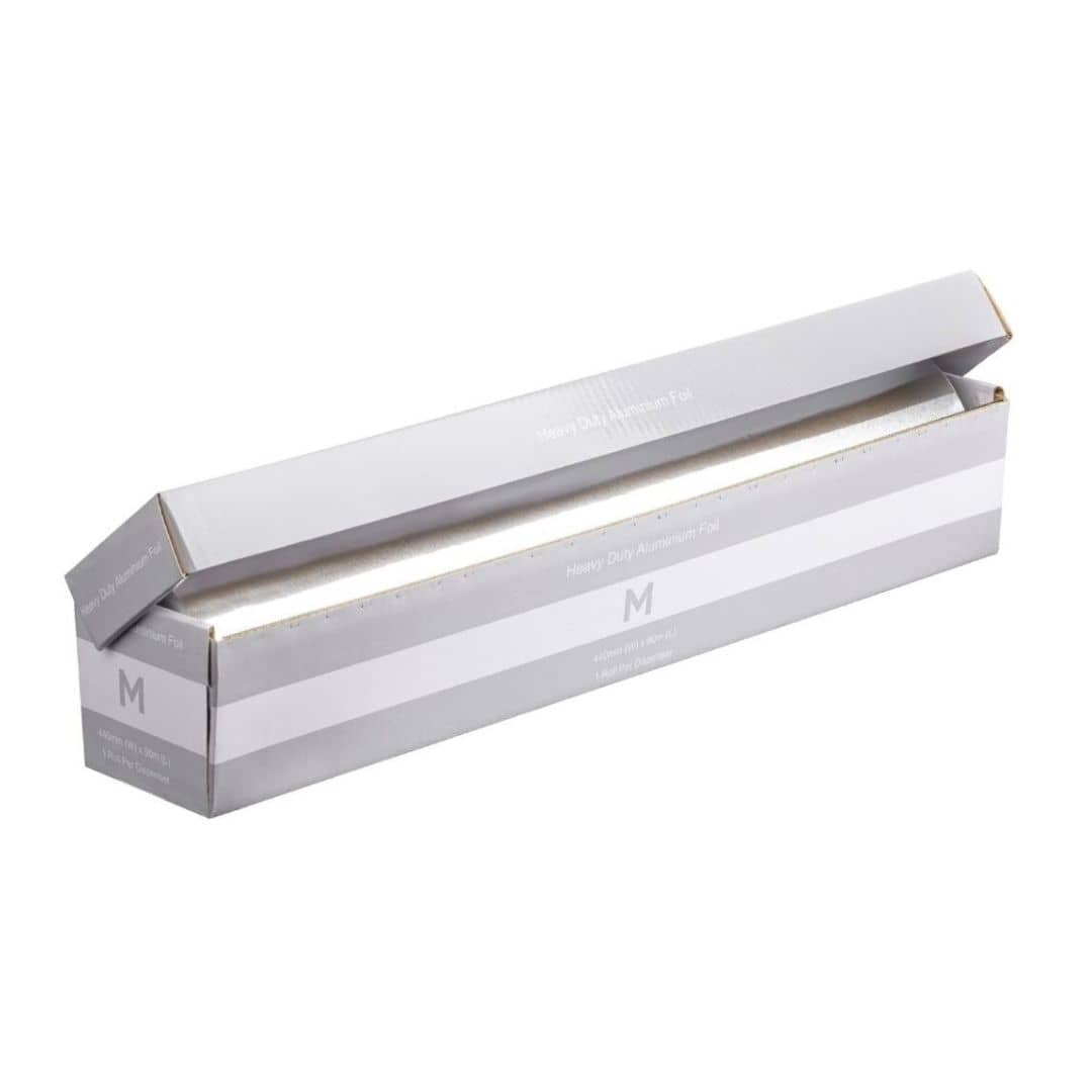 Extra heavy duty silver aluminium foil dispenser 440mm x 90m 25 micron