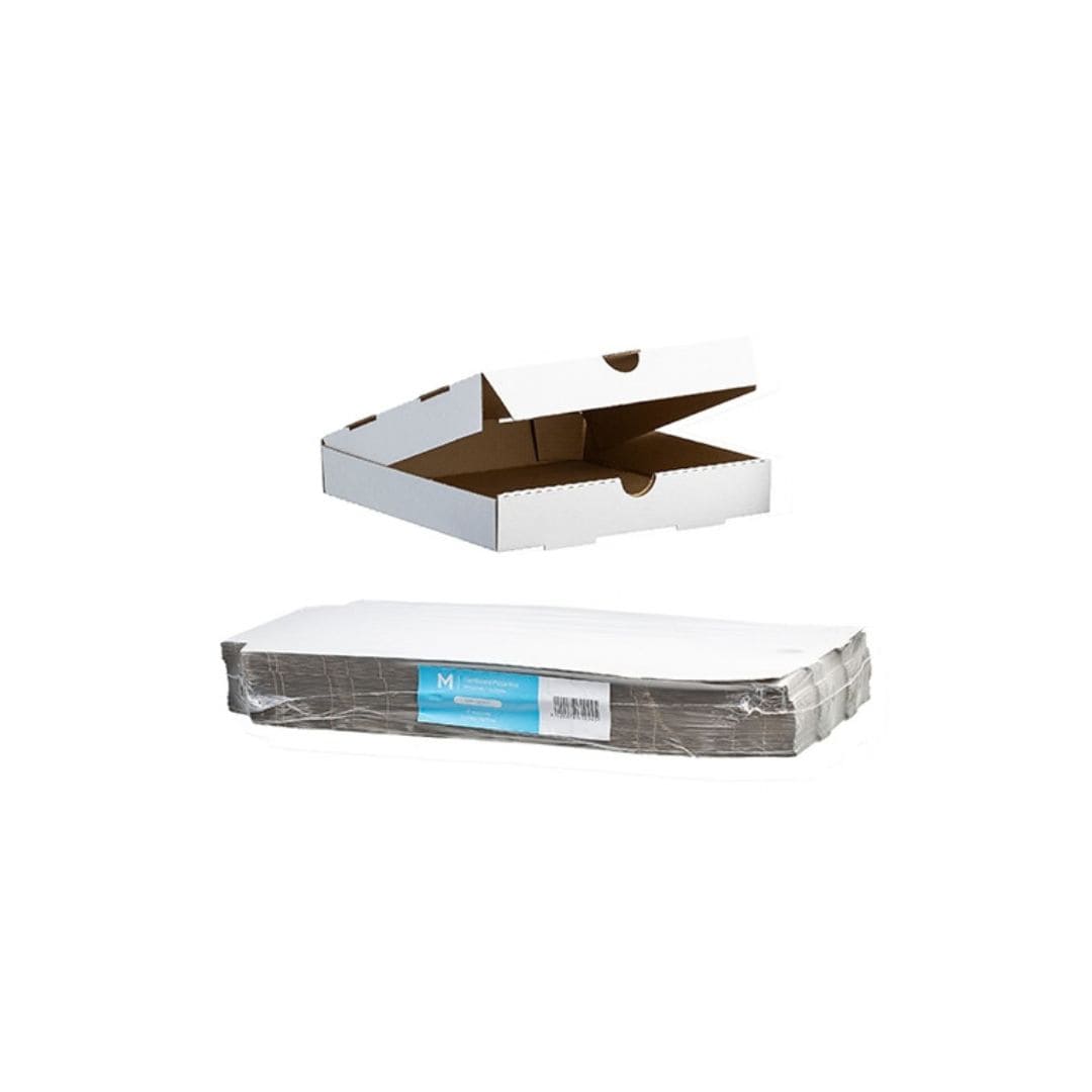 White cardboard pizza box 9 inch 228x228x40mm 50 boxes per pack