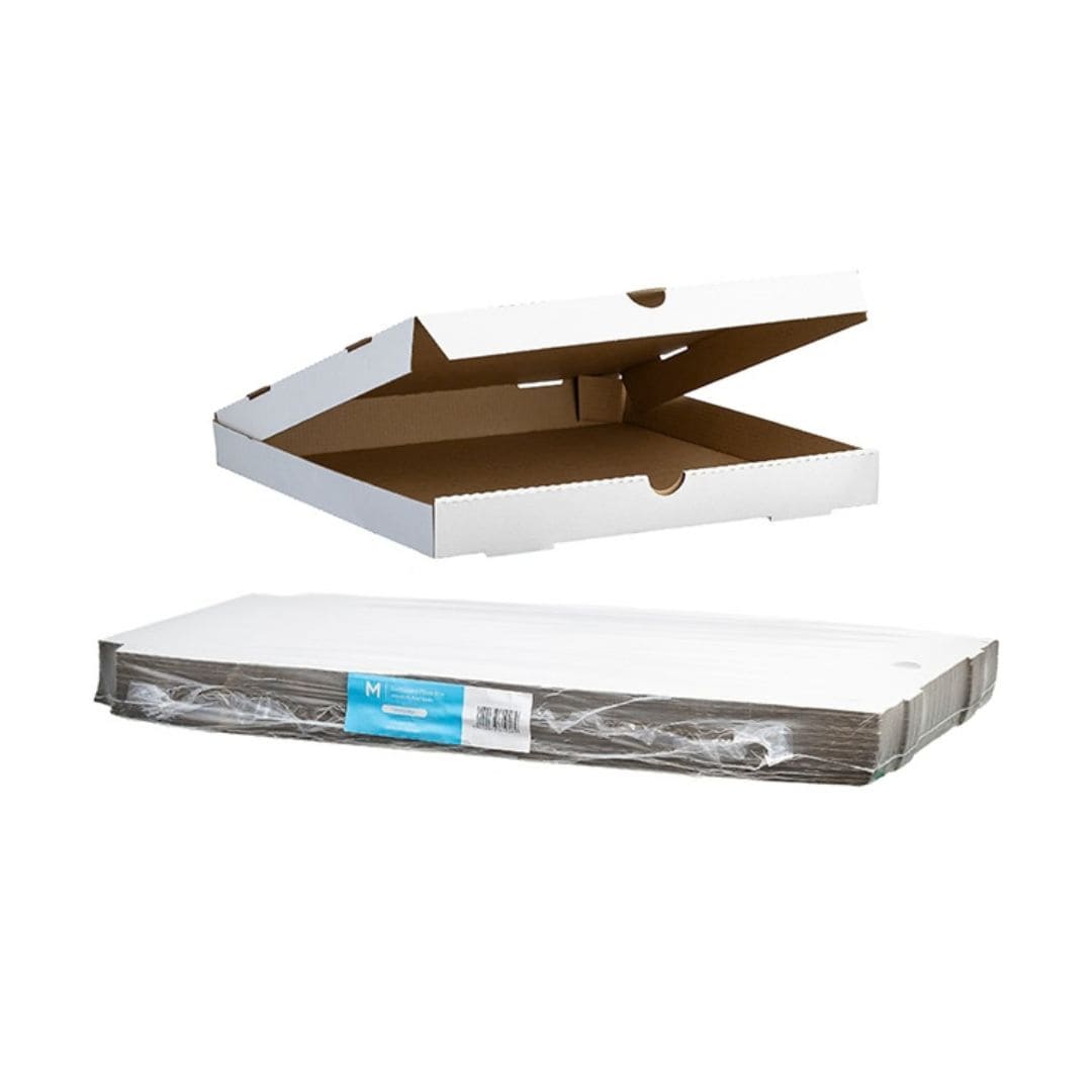 White cardboard pizza box 14 inch 355x355x40mm 50 boxes per pack