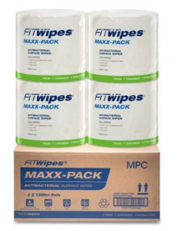 Maxx Pack - Biodegradable Antibacterial Wet Wipes 150 x 200mm 1200 Wipes Per Roll - Carton Of 4 Rolls