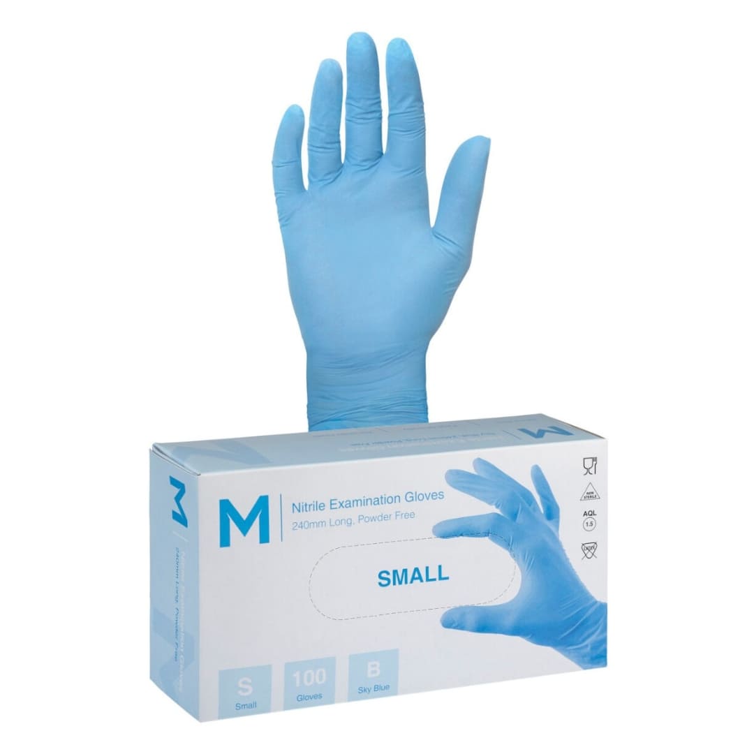 Nitrile Examination Gloves Powder Free - Blue, Small 240mm Cuff, 5.0g - 1000 Gloves/Carton