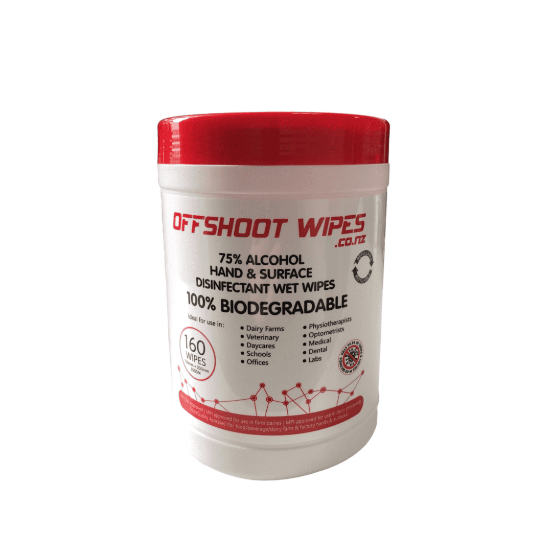 Offshoot 75% Alcohol Wet Wipes, 100% Biodegradable Wipes TUBS – 160 Wipes per Tub - Carton of 6 Tubs