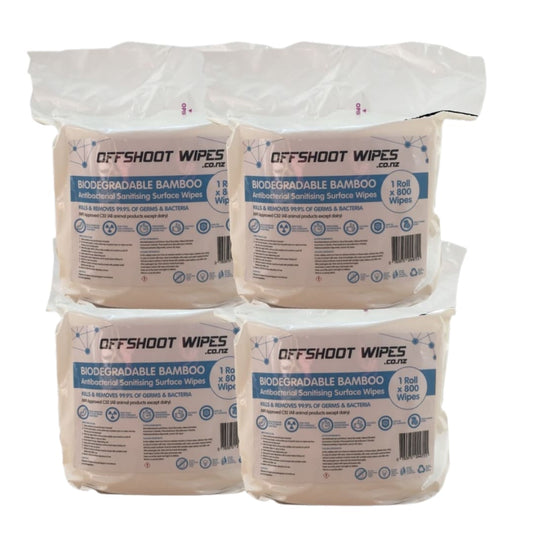 Offshoot Antibacterial Sanitising Surface Wet Wipes Biodegradable White 45gsm Bamboo - Carton of 4 Rolls