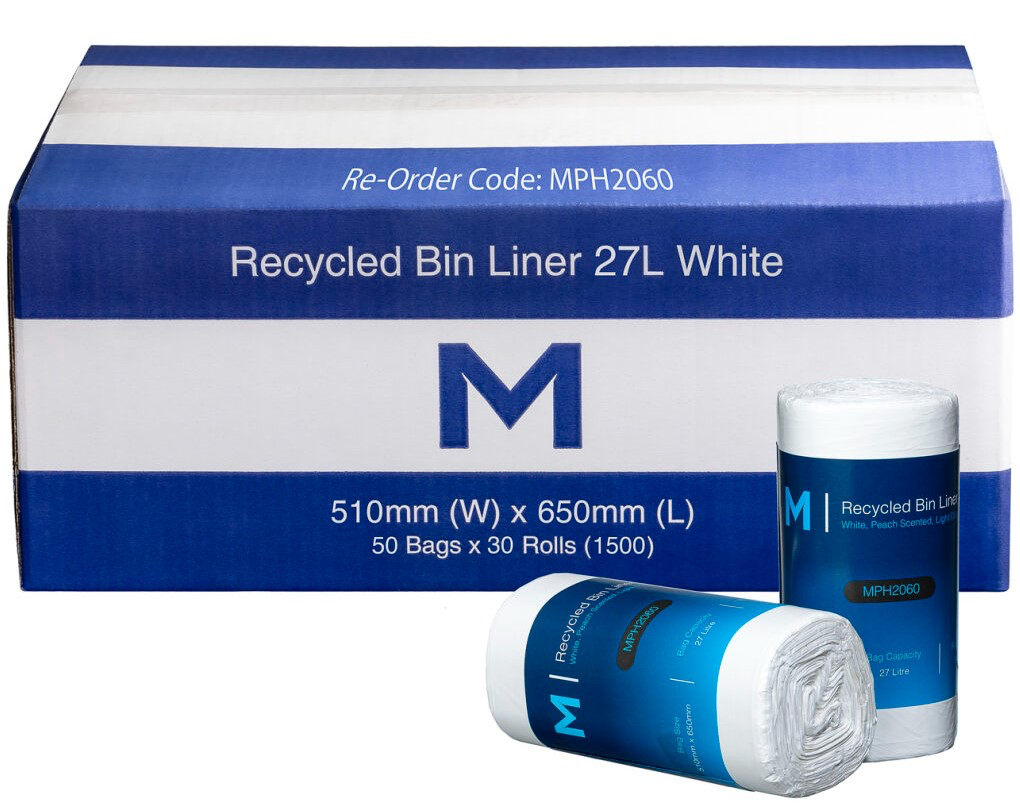 POR Recycled Bin Liner 27L - White, 510mm x 650mm x 15mu - 50 Bags/Roll