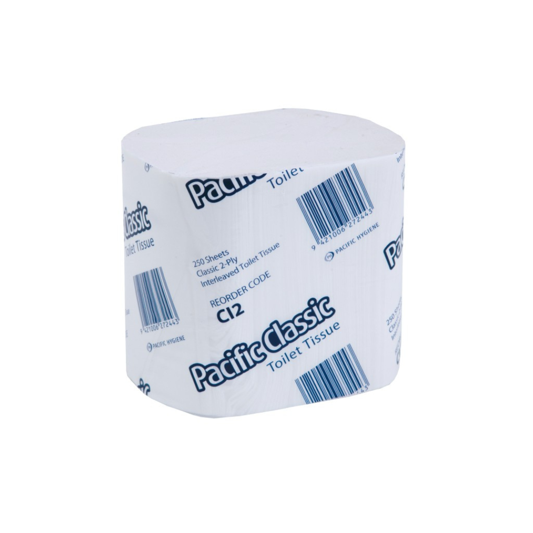 Pacific Classic Interleaved Toilet Tissue, 2 Ply, 250 Sheets per pack White - Carton of 36