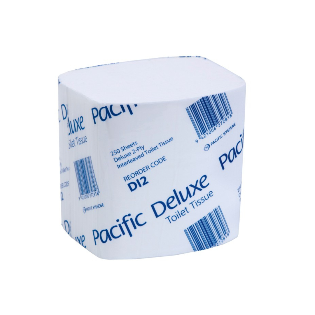 Pacific Deluxe Interleaved 2 Ply Toilet Tissue, 250 Sheets 
- Carton of 36