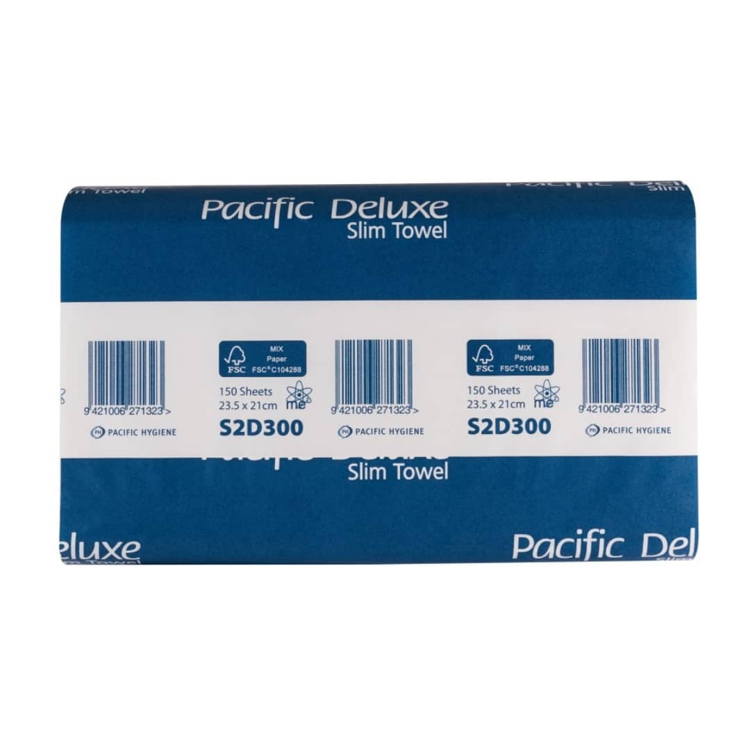 Pacific Deluxe SP300 Slim Premium Hand Towel, 2 Ply 150 Sheets per pack, White - Carton of 12