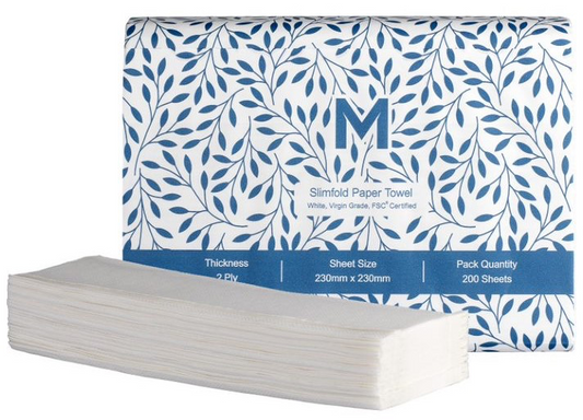 Quilted Slimfold Paper Towel - White, 230mm x 230mm, 2 Ply, FSC® Mix - 3000 Sheets/Box