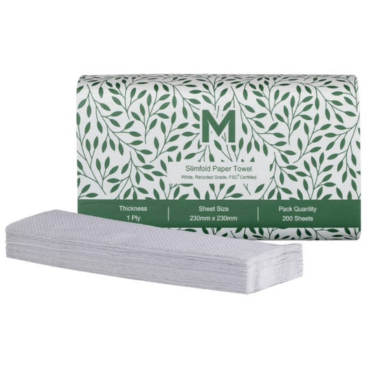 Recycled Slimfold Paper Towel - White, 230mm x 230mm, 1 Ply, FSC® Mix - 4000 Sheets/Box