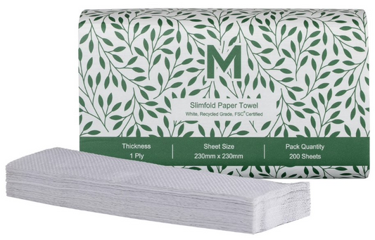 Recycled Slimfold Paper Towel - White, 230mm x 230mm, 1 Ply, FSC® Mix - 4000 Sheets/Box