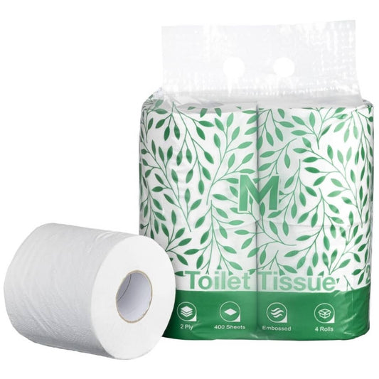 Recycled Unwrapped Toilet Tissue Boxed - White, 2 Ply, 400 Sheets, 12 Pack - 48 Rolls/Box
