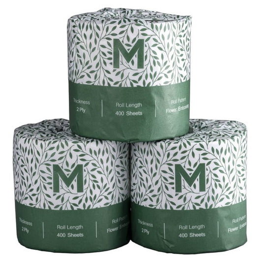 Recycled Wrapped Toilet Tissue Boxed - White, 2 Ply, 400 Sheets - 48 Rolls/Box