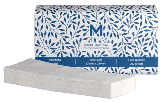 Slimfold Paper Towel - White, 230mm x 230mm, 1 Ply, FSC® Mix - 4000 Sheets/Box
