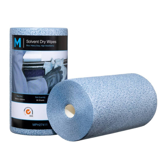 Solvent Dry Wipes - Blue, 300mm x 500mm, 90 Sheets, 80gsm - 4 Rolls/Box