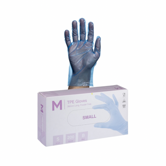 TPE Embossed Gloves Powder Free - Blue, S, 240mm Cuff, 2.0g - 2000 Gloves/Box