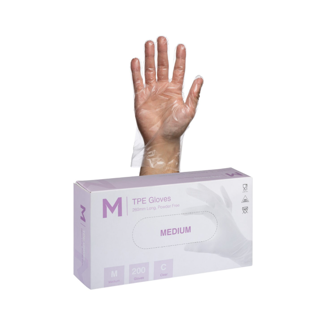 TPE Embossed Gloves Powder Free - Clear, 240mm Cuff, 2.0g - 2000 Gloves/Box
