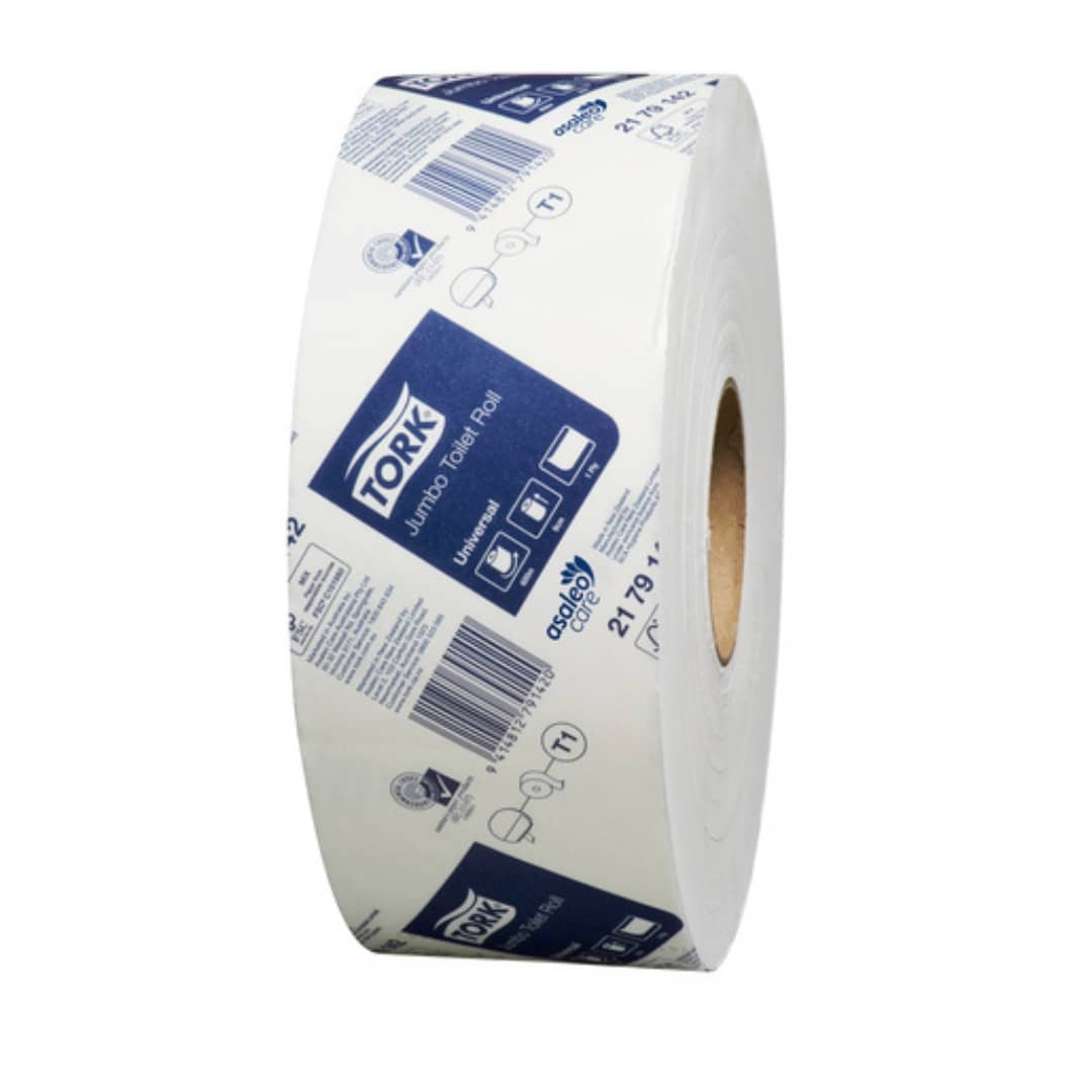 Tork 2179142 T1 Universal Jumbo Roll Toilet Paper 1 Ply White 600 meters per Roll - Carton of 6 Rolls