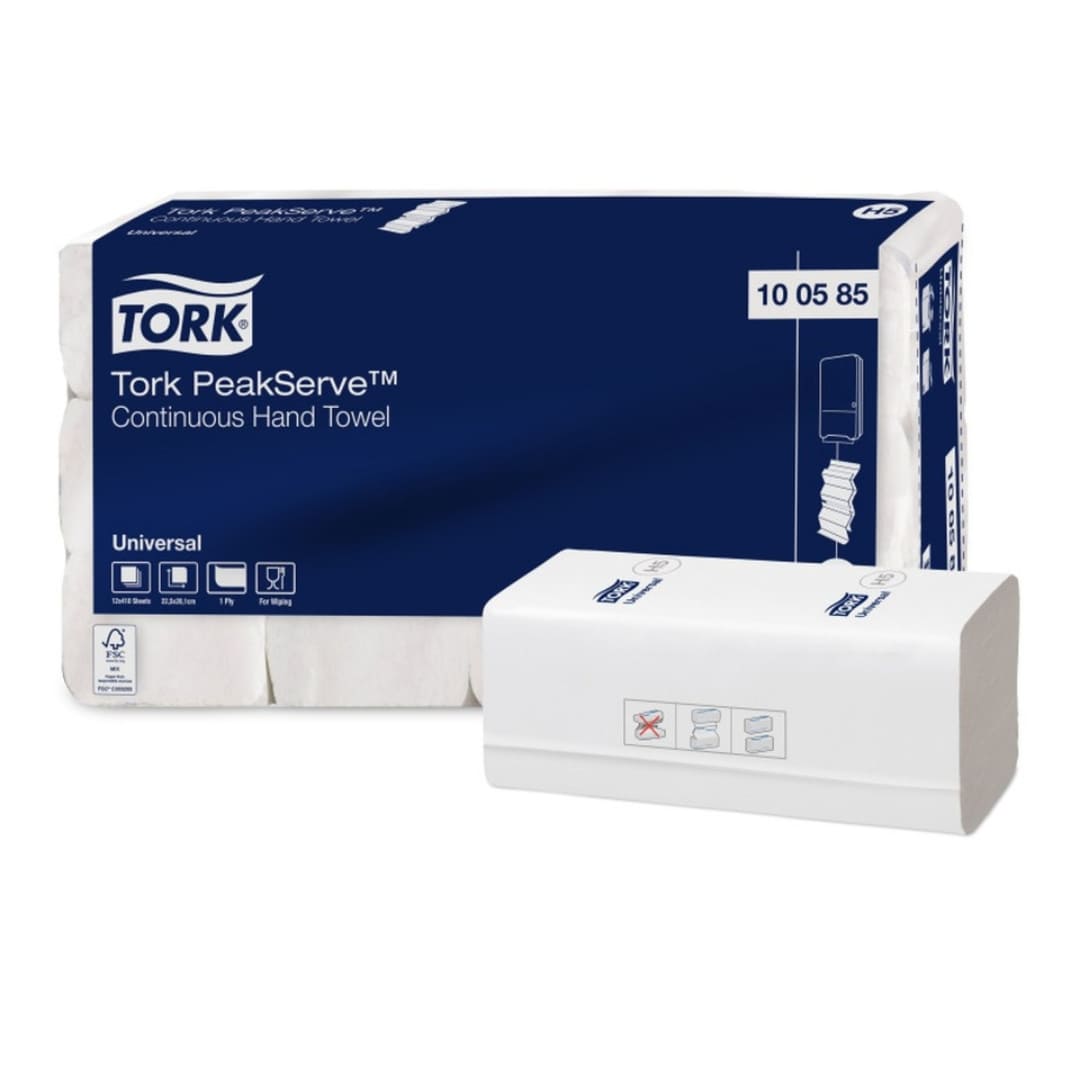 Tork Hand Towel PeakServe Continuous Universal 1 Ply 100585 H5 410 Sheets White - Case of 12 Packs