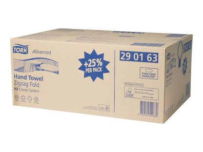 Tork Hand Towel Singlefold Advanced 2 Ply 290163 H3 250 Sheets White - Carton 15 of Packs