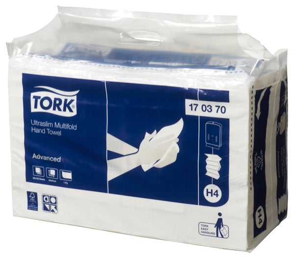 Tork Hand Towel Ultraslim Multifold Advanced 1 Ply 170370 H4 150 Sheets White - Carton of 20 Packs