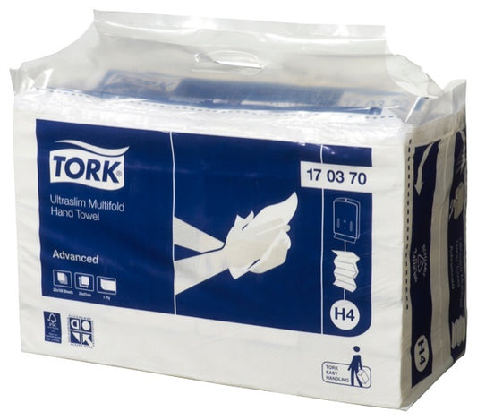Tork Hand Towel Ultraslim Multifold Advanced 1 Ply 170370 H4 150 Sheets White - Carton of 20 Packs