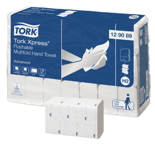 Tork Hand Towel Xpress Multifold Flushable Advanced 2 Ply 129089 H2 200 Sheets White - Case of 21 Packs